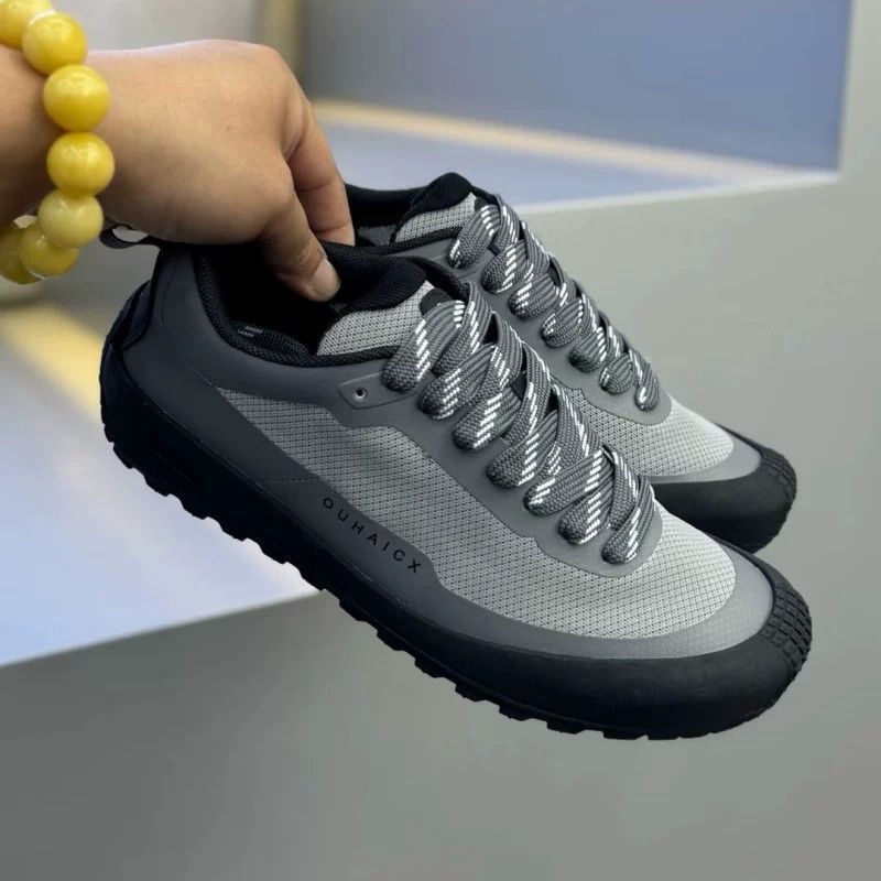 Knit Fabric Lace Up Sneakers - أحذية رياضية رجالية منخفضة الارتفاع بلون