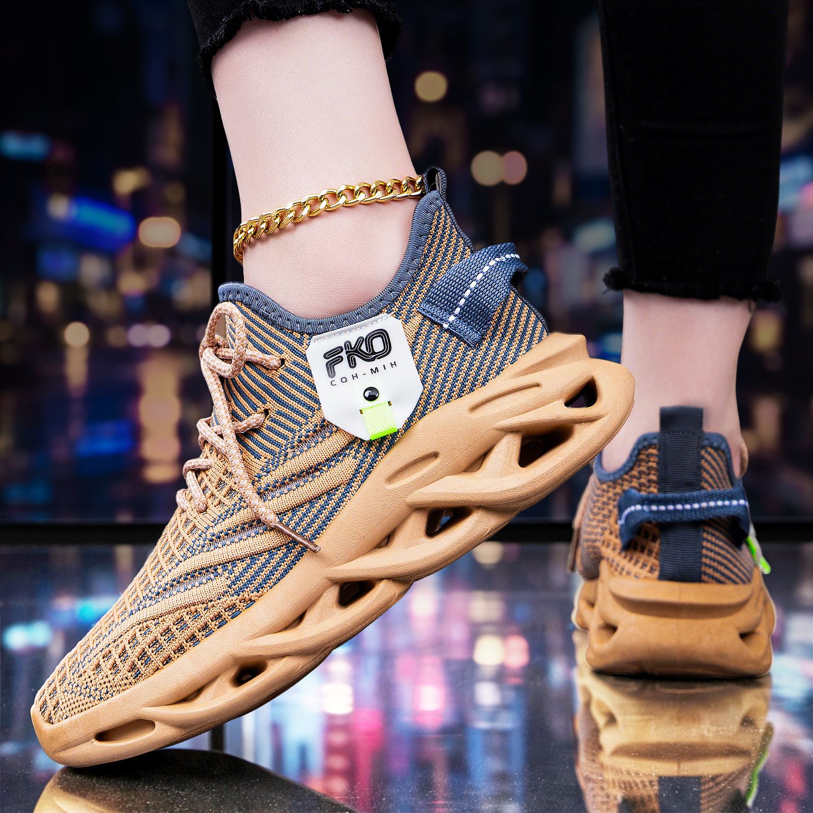أحذية رياضية رجالية خفيفة الوز - مراجعة Knit Fabric Lace Up Sneakers وسعره