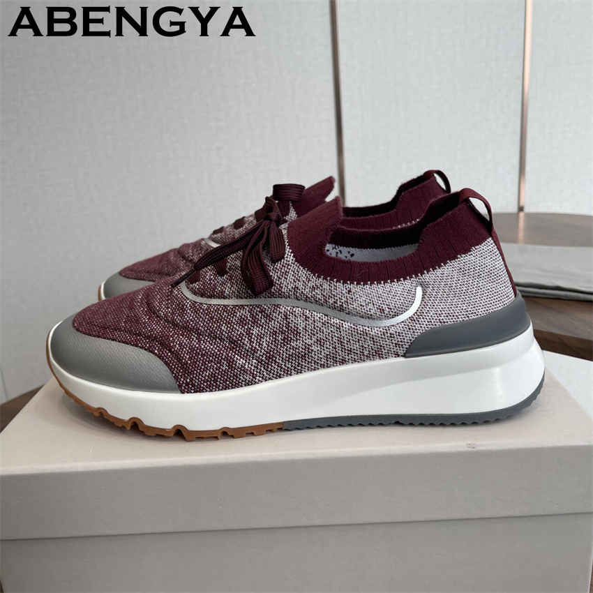 أحذية رجالية جديدة متعددة الأل - مراجعة Knit Fabric Lace Up Sneakers وسعره